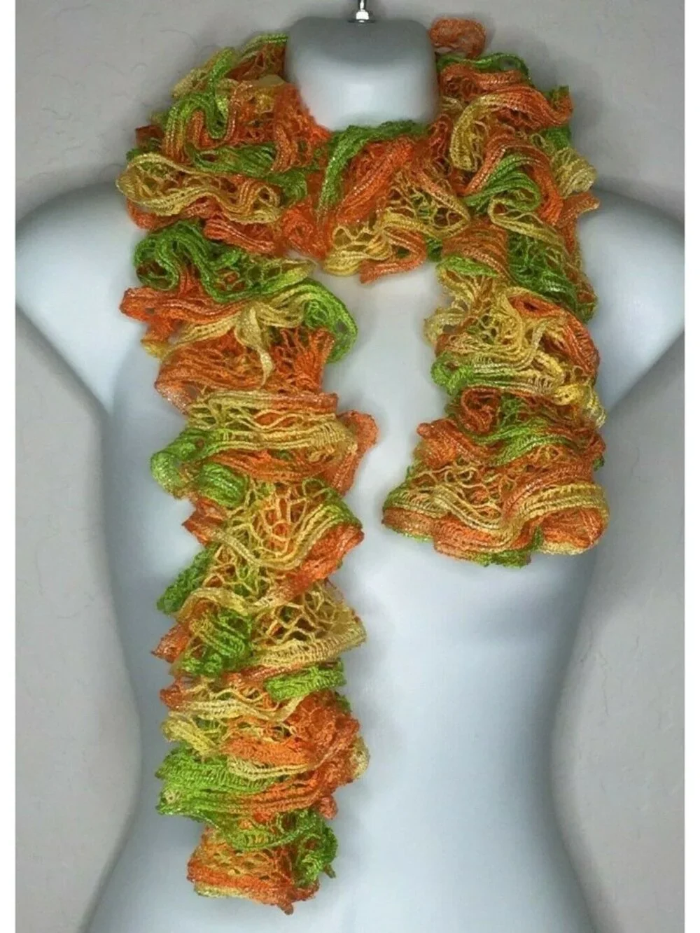 Womens Crochet Orange Yellow Green Ruffle Scarf Accessories Fashion One Size